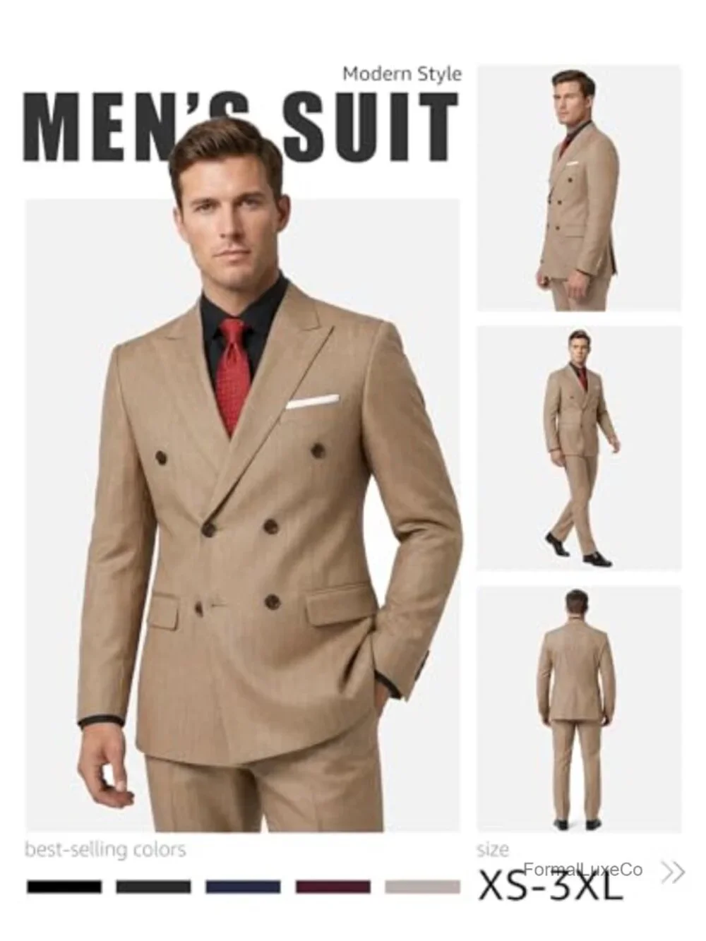 Slim Fit 2-Piece Double-Breasted Stripe Suit Set with Tie for Men